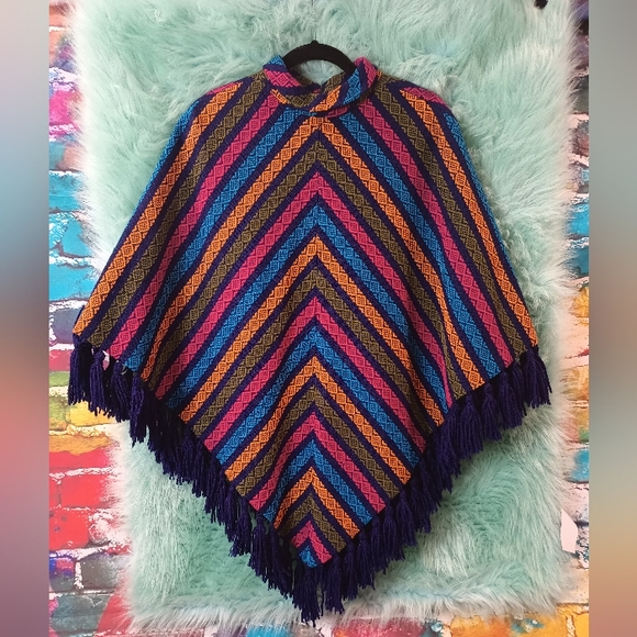 no brand Sweaters - Multicolor striped one size fits most Fringe poncho.